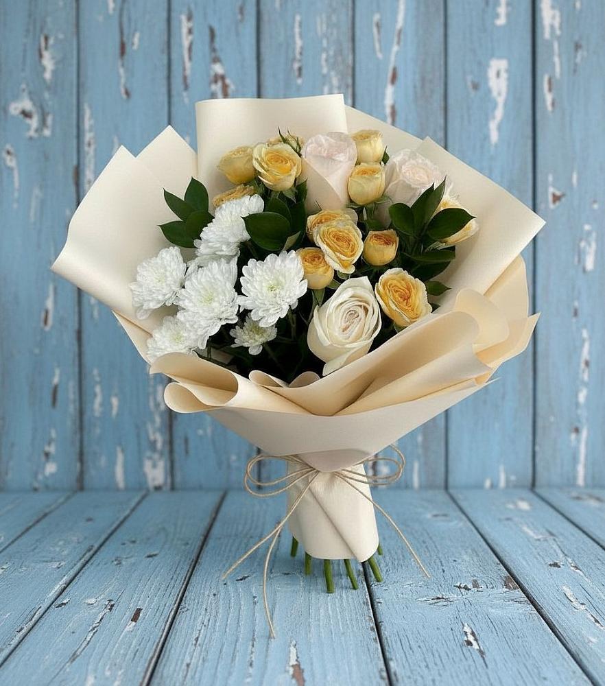 Букет цветов из: Розы и Хризантемы в Розовке