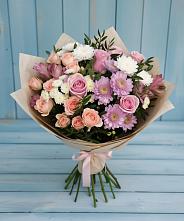 Букет цветов из:  Хризантемы, Розы и Альстромерии в Розовке